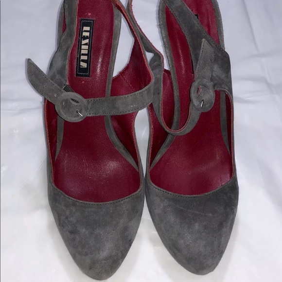 Lesilla High Heels AnkleStrap Sz7 Gray Suede - Picture 3 of 8